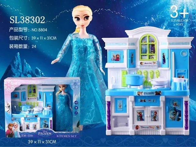 Đồ chơi nhà bếp Funny Kitchen Set kèm búp bê công chúa Elsa Frozen 8804 có hiệu ứng đèn và âm thanh