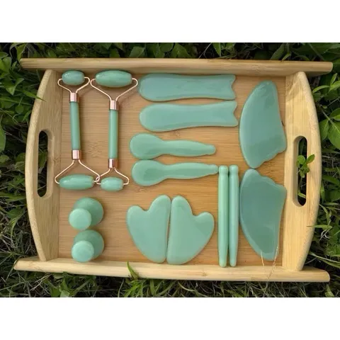 Bộ ngọc cạo gió 14 món massage kèm khay gỗ