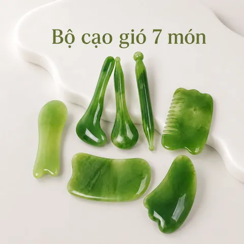 Bộ ngọc cạo gió dưỡng sinh 7 món bằng nhựa. Dụng cụ cạo gió ấn huyệt massage