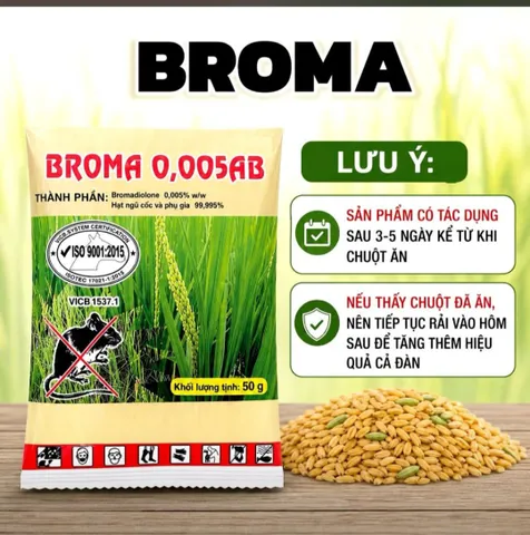 Thóc Diệt Chuột Sinh Học Dạng Lúa Trộn Sẵn Broma - Bả Chuột Trộn Sẵn 50g, Tác dụng Trong 3-6 Ngày, An Toàn Với Người Dùng