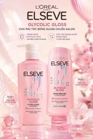 ✨ Combo L'Oreal Paris Elseve Glycolic Gloss Dầu gội xả bóng tóc, Giao nhanh, Tiết kiệm 620ml+375ml
