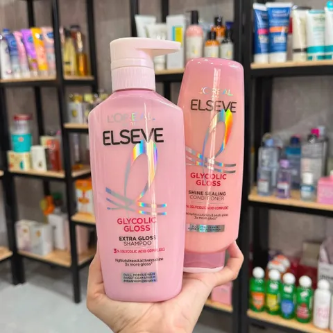 ✨ Combo L'Oreal Paris Elseve Glycolic Gloss Dầu gội xả bóng tóc, Giao nhanh, Tiết kiệm 620ml+375ml