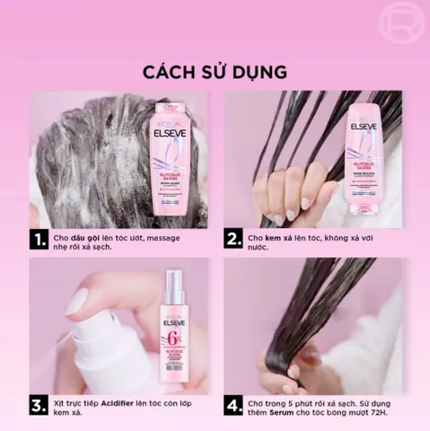 ✨ Bộ dầu gội xả L'Oreal Paris Elseve Glycolic Gloss dưỡng tóc bóng mượt 620ml + 375ml Chính hãng