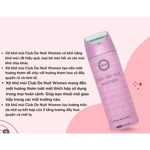 ( AUTH ) Nước hoa toàn thân nữ (Body Spray) Armaf Club de Nuit 200ml