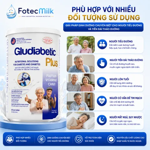 Sữa Bột Cho Người Tiểu Đường GLUDIABETIC PLUS FOTECPHAM Hỗ Trợ Kiểm Soát Đường Huyết Bổ Sung Dinh Dưỡng 900G Fotecmilk