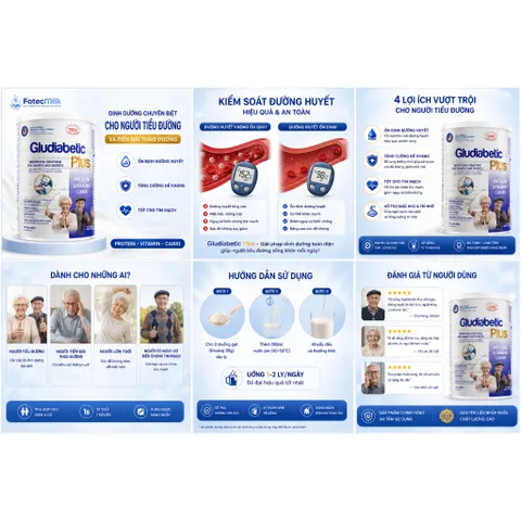 Sữa Bột Cho Người Tiểu Đường GLUDIABETIC PLUS FOTECPHAM Hỗ Trợ Kiểm Soát Đường Huyết Bổ Sung Dinh Dưỡng 900G Fotecmilk