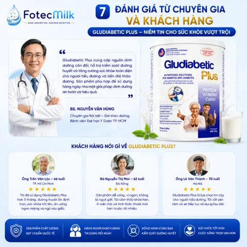 Sữa Bột Cho Người Tiểu Đường GLUDIABETIC PLUS FOTECPHAM Hỗ Trợ Kiểm Soát Đường Huyết Bổ Sung Dinh Dưỡng 900G Fotecmilk
