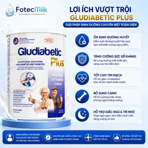 Sữa Bột Cho Người Tiểu Đường GLUDIABETIC PLUS FOTECPHAM Hỗ Trợ Kiểm Soát Đường Huyết Bổ Sung Dinh Dưỡng 900G Fotecmilk