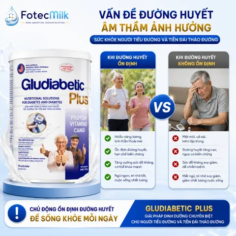 Sữa Bột Cho Người Tiểu Đường GLUDIABETIC PLUS FOTECPHAM Hỗ Trợ Kiểm Soát Đường Huyết Bổ Sung Dinh Dưỡng 900G Fotecmilk
