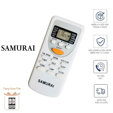 Remote thay thế cho máy lạnh Samurai 2 chiều với thiết kế nhỏ gọn LOẠI NGẮN tặng kèm Pin