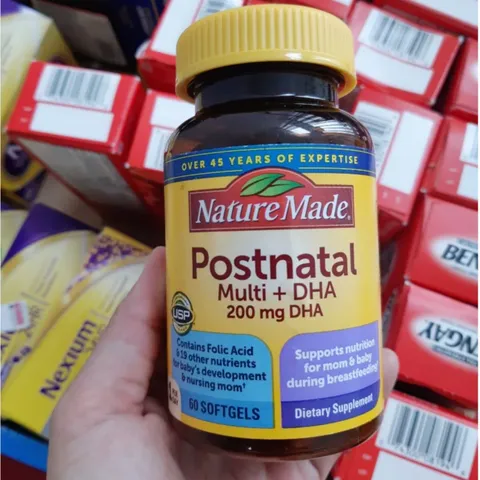 Viên uống Nature Made Postnatal Multi + DHA 200 mg DHA |60 viên| Hỗ trợ chuyên biệt dành cho phụ nữ sau sinh & đang cho con bú [SP Chuẩn Mỹ không tem]