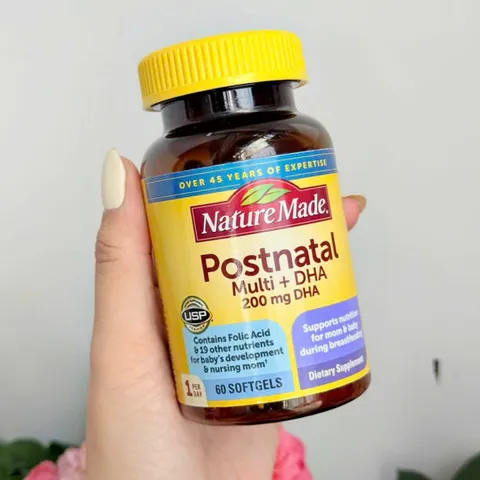 Viên uống Nature Made Postnatal Multi + DHA 200 mg DHA |60 viên| Hỗ trợ chuyên biệt dành cho phụ nữ sau sinh & đang cho con bú [SP Chuẩn Mỹ không tem]
