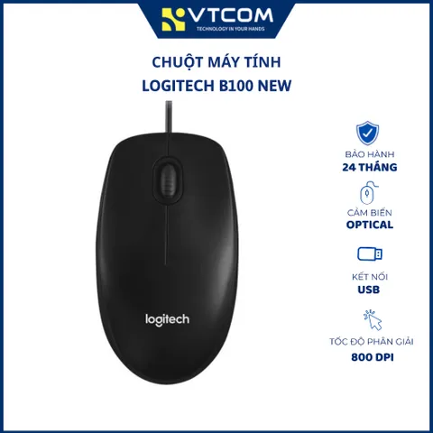 Chuột có dây Logitech B100 - Hàng chính hãng bảo hành 12 tháng
