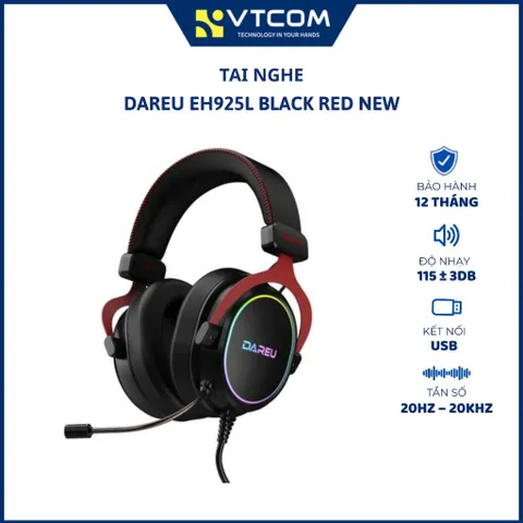 Tai nghe gaming chụp tai Dareu EH925L Black Red đèn LED RGB - Bảo hành 12 tháng