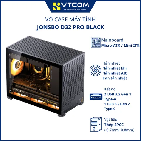 Vỏ Case Jonsbo D32 PRO Black - Kính cường lực / Mặt lưới Mesh, Hỗ trợ M-ATX | Thùng máy PC Gaming