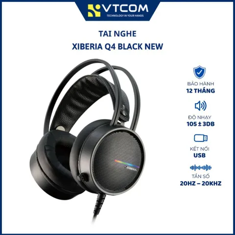 Tai nghe gaming chụp tai Xiberia Q4 Black - Âm thanh 7.1, đèn LED RGB - Bảo hành 12 tháng