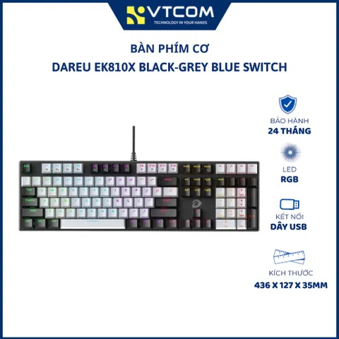 Bàn phím cơ Dareu EK810X black grey blue Switch LED RGB gaming có dây Fullsize - Bảo hành 24 tháng