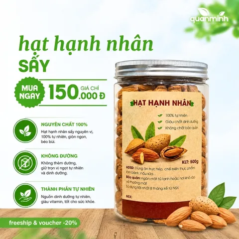 Hạnh Nhân Sấy Nguyên Hạt CAOFOOD Nhập Khẩu Mỹ - Hạt Dinh Dưỡng Ăn Liền, Nấu Sữa, Ngũ Cốc, Chống Oxy Hóa Tốt Cho Tim