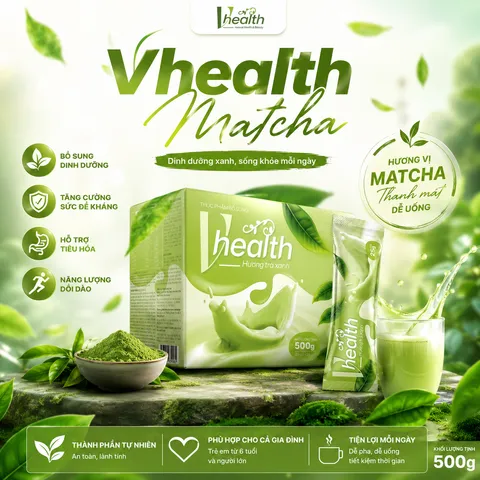 Thực phẩm dinh dưỡng VHEALTH vị trà xanh matcha 20 gói giàu chất xơ vitamin chính hãng