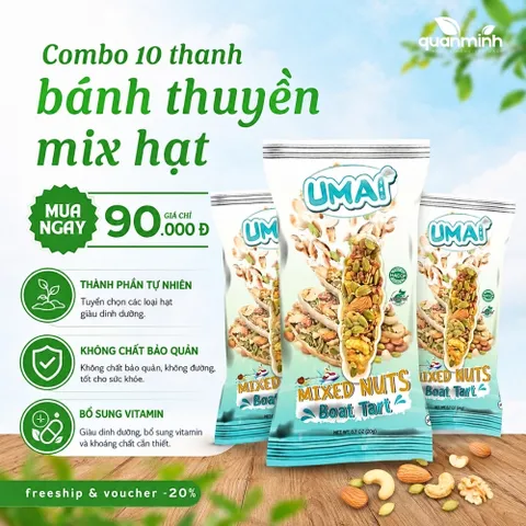 Combo 10 Thanh Bánh Thuyền Hạt Dinh Dưỡng UMAI - Snack Healthy Handmade, Phù Hợp Ăn Kiêng, Chay, Keto, Siêu Ngon