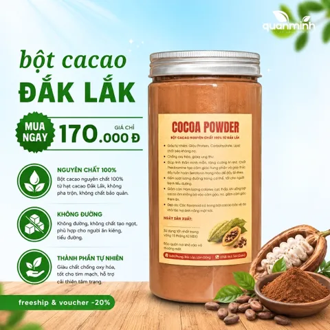 Bột Cacao Đắk Lắk Nguyên Chất CAO Food 100% Tự Nhiên - Hương Vị Đậm Đà, Giàu Dinh Dưỡng, Dễ Pha Chế