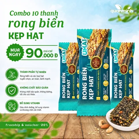 Combo 10 Thanh Bánh Rong Biển Kẹp Hạt Dinh Dưỡng UMAI - Thực Phẩm Không Đường, Không Chất Bảo Quản, Ăn Kiêng Từ Thiên Nhiên