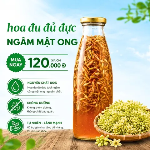 Mật Ong Ngâm Hoa Đu Đủ Đực 500ml - Thực Phẩm Tốt Cho Sức Khỏe, Giảm Ho, Nguyên Liệu Sạch 100% - Sản Phẩm Nhà Làm