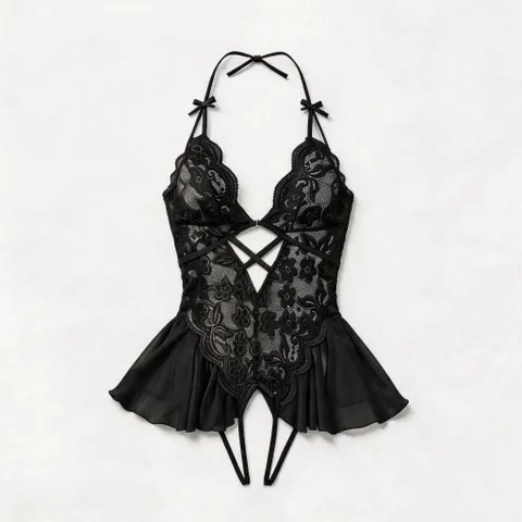 Đồ Ngủ Jumpsuit Nữ Liền Thân Xuyên Thấu Khoét Đáy Bodysuit  - N514 Đen