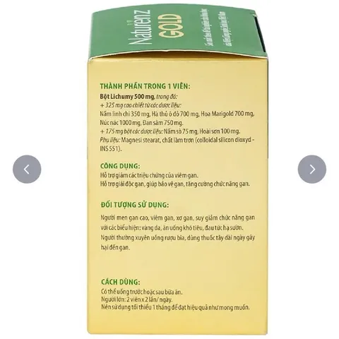 (Chính hãng) HỘP 100 VIÊN UỐNG NATURENZ GOLD DHG PHARMA HỖ TRỢ GIẢM TRIỆU CHỨNG VIÊM GAN, BẢO VỆ GAN HIỆU QUẢ