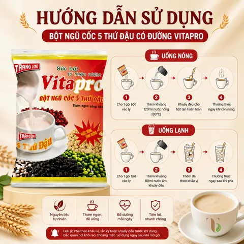 Bột Ngũ Cốc 5 Thứ Đậu Vitapro - Có Đường - 400 Gram - 1 Bịch 10 Gói - Chính Hãng