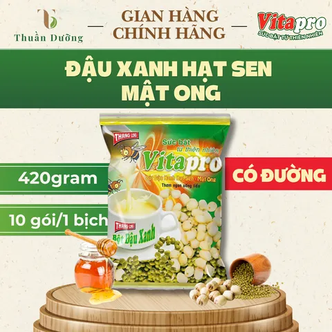 Bột Đậu Xanh Hạt Sen Mật Ong Vitapro - Có Đường - 420 Gram - 1 Bịch 10 Gói - Chính Hãng