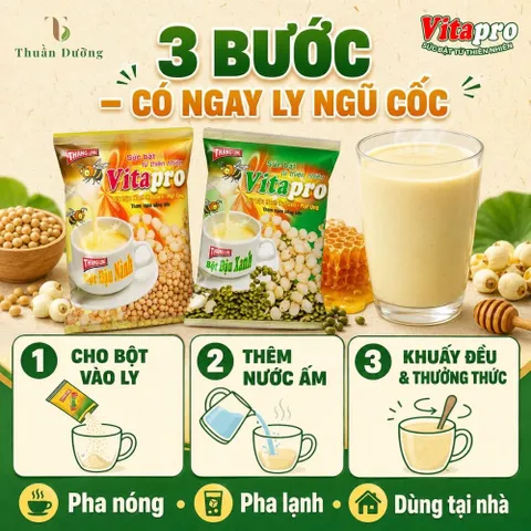 Combo Bột Đậu Nành Hạt Sen Mật Ong & Đậu Xanh Hạt Sen Mật Ong Vitapro - Bồi Bổ Cơ Thể, Giúp Ngủ Ngon & Dễ Tiêu Hóa