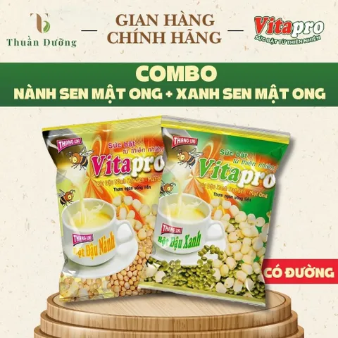 Combo Bột Đậu Nành Hạt Sen Mật Ong & Đậu Xanh Hạt Sen Mật Ong Vitapro - Bồi Bổ Cơ Thể, Giúp Ngủ Ngon & Dễ Tiêu Hóa