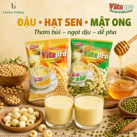 Combo Bột Đậu Nành Hạt Sen Mật Ong & Đậu Xanh Hạt Sen Mật Ong Vitapro - Bồi Bổ Cơ Thể, Giúp Ngủ Ngon & Dễ Tiêu Hóa