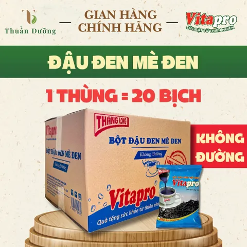 Bột Đậu Đen Mè Đen Vitapro - Không Đường - Dạng thùng - 20 bịch - 1 bịch 10 gói nhỏ - Chính hãng