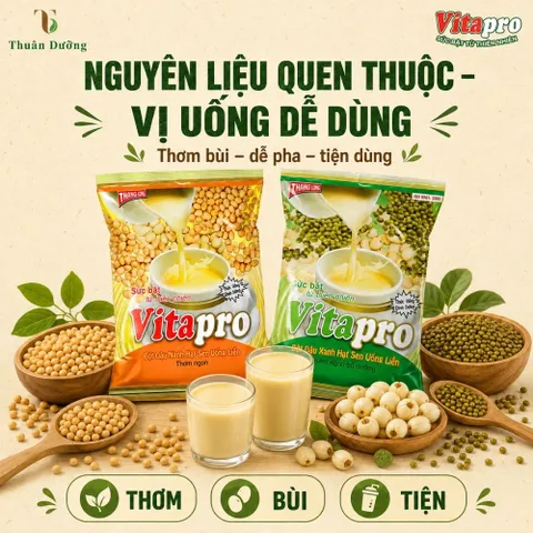 Combo Bột Đậu Nành Hạt Sen & Đậu Xanh Hạt Sen Vitapro- Thanh Nhiệt, Giúp Ngủ Ngon & Đẹp Da (Có Đường)