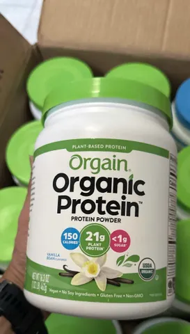 Bột Protein thuần chay hữu cơ Orgain, Đậu vani - 21g Protein gốc thực vật, 4g Sợi Prebiotic, Không thành phần Lactose, Không thêm đường, Không biến đổi gen, Để lắc & oothies, 462g