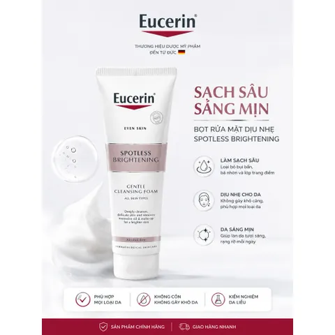 Eucerin Spotless Brightening Gentle Cleansing Foam Sữa Rửa Mặt Làm Sạch Dịu Nhẹ Hỗ Trợ Làm Sáng Da 150ml