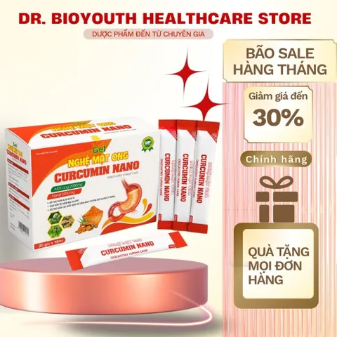 Gel Dạ dày Nghệ Mật Ong CURCUMIN NANO giảm trào ngược dạ dày tá tràng, đầy hơi,ợ chua,đau rát,nóng bỏng vết loét H20 gói