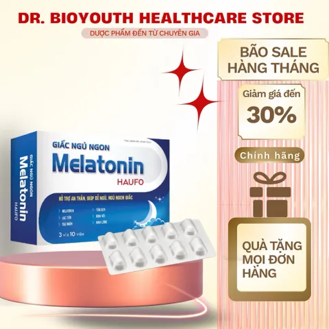 Viên uống GIẤC NGỦ NGON Melatonin HauFO (Hộp 30 viên) Hỗ trợ an thần, giúp dễ ngủ, ngủ ngon giấc. 817348