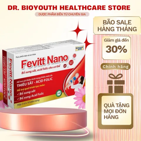 Viên Sắt Fevitt Nano Bổ Sung Sắt Dễ Hấp Thu,Chống Thiếu Máu,Xanh Xao,Cải Thiện Chức Năng Tuần Hoàn,Kinh Nguyệt Phụ Nữ