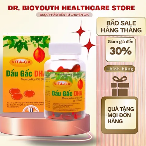 Viên Dầu Gấc VITAGA - DHA(Trường Thọ)bổ sung tinh chất gấc,vitamin E và DHA da sáng,trí nhớ tốt,tăng miễn dịch-Hộp 100v
