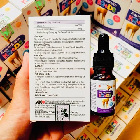 Dung dịch uống Aquadreim K2+D3 bổ sung Vitamin D3 & K2 Mk7 hấp thụ canxi hiệu quả răng xương chắc khỏe,tăng cao Cho Bé