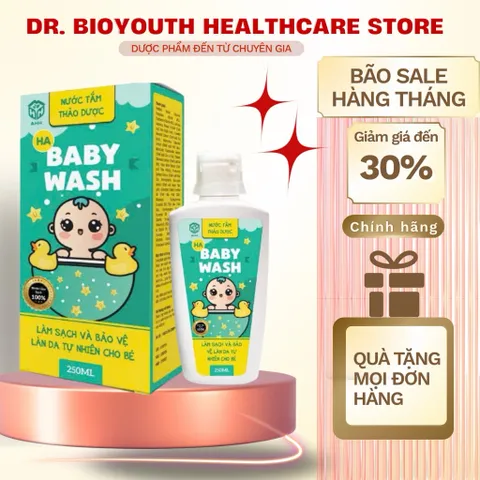 NƯỚC TẮM THẢO DƯỢC BABY WASH HA Giúp da bé mềm mại, giữ độ ẩm tự nhiên. Chống rôm sảy, mẩn ngứa, viêm da mụn nhọt