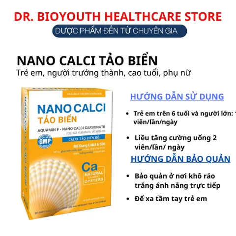 Nano Calci Tảo Biển Milk Plus Bổ Sung Canxi Hỗ Trợ Phát Triển Chiều Cao Giảm Loãng Xương Hộp 30 Viên