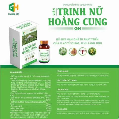 Viên Uống Trinh Nữ Hoàng Cung Gia Hưng Pharma, Hỗ Trợ  U Xơ Tử Cung, U Nang Buồng Trứng, U Tuyến Vú 30 Viên