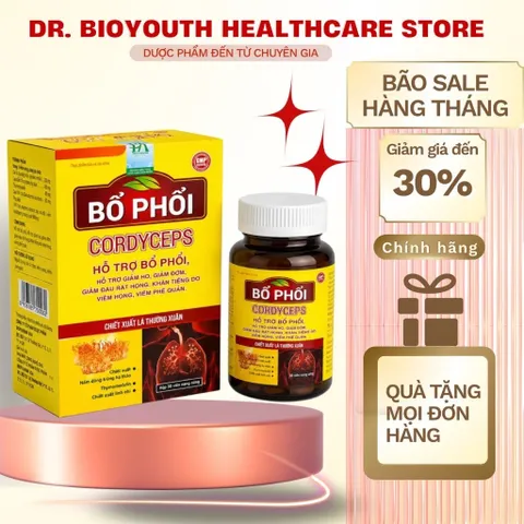 Viên uống Bổ phế Cordyceps ngăn viêm phổi phế quản mạn,viêm đường hô hấp, long đàm, ho khan, khàn tiếng 30v