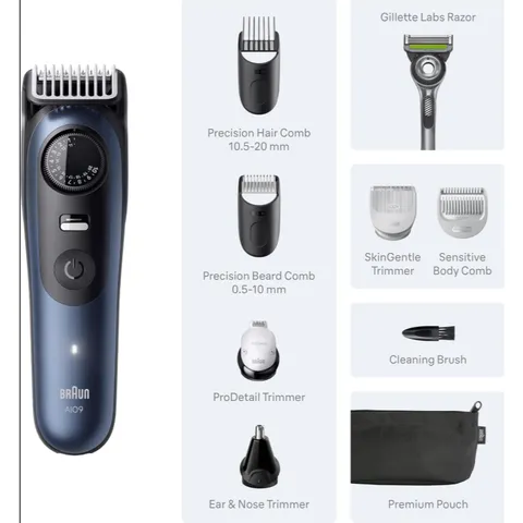 Tông Đơ Cắt Tóc Đa Năng, Tỉa Lông Mũi Kèm Dao Cạo Râu Gillette, Braun All-in-One Series 9 Trimmer Kit 40-in-1 AIO 9530 ProBlade