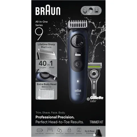 Tông Đơ Cắt Tóc Đa Năng, Tỉa Lông Mũi Kèm Dao Cạo Râu Gillette, Braun All-in-One Series 9 Trimmer Kit 40-in-1 AIO 9530 ProBlade