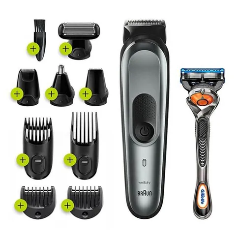 Tông đơ cắt tóc đa năng Braun 10 in 1, kèm đầu tỉa râu, lông mũi, dao cạo Gillette, cao cấp, Chính Hãng